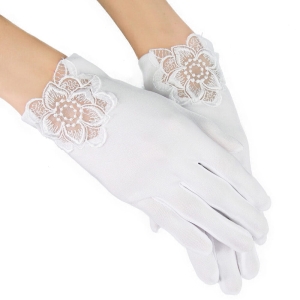 Rękawiczki dla dziewczynki na komunię z koronkowym kwiatem