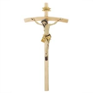 Krzyż drewniany jasny do powieszenia na ścianie duży 45 cm