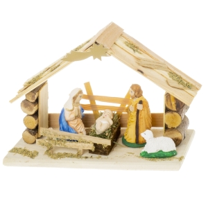 Szopka bożonarodzeniowa jednoelementowa jasna z drewna o wysokości 16 cm