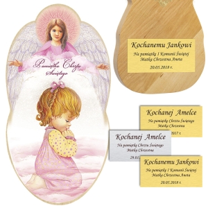 Ikona Anioł Stróż z modlącą się dziewczynką "Pamiątka Chrztu Świętego"