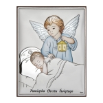 Srebrny obrazek kolorowany aniołek nad dzieckiem pamiątka Chrztu Świętego DS32-C