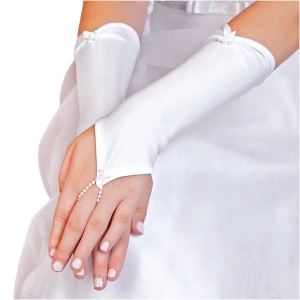 Rękawiczki Komunijne na Jeden Palec Długie pod Łokieć Matowe z Różyczką