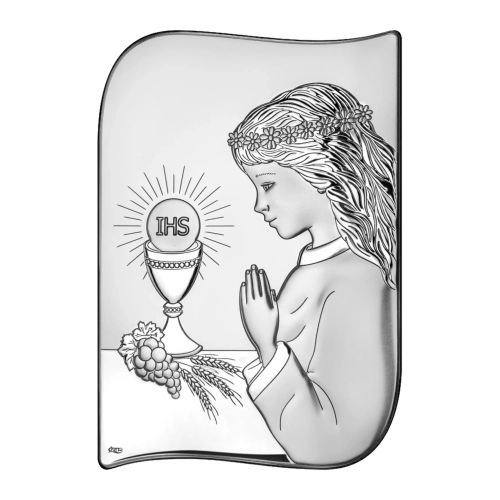 Pamiątka Pierwszej Komunii Świętej Obrazek Srebrny dla dziewczynki