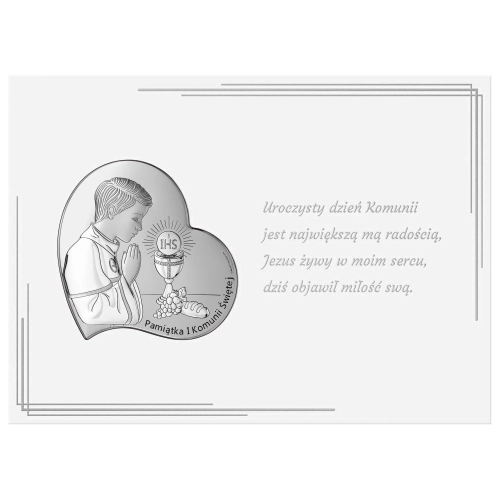 Srebrny Obrazek Beltrami - Pamiątka Pierwszej Komunii Świętej z modlącym się chłopcem