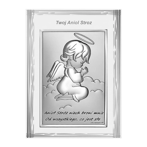 Srebrny obrazek Aniołek - Twój Anioł Stróż - idealny prezent na Chrzest