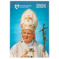 Kalendarz kieszonkowy 2026 z wizerunkiem Świętego Jana Pawła II na niebieskim tle
