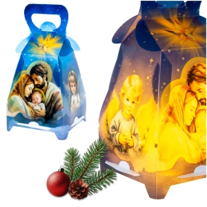 Lampion adwentowy świecący LED GRANATOWY z nadrukiem