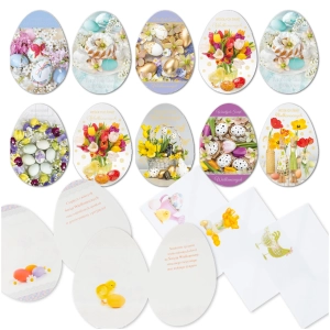 Kartki wielkanocne z życzeniami ZŁOCONE jajko B6 10szt