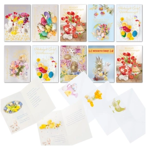 Kartki wielkanocne z życzeniami B6 ZŁOCONE 10 szt