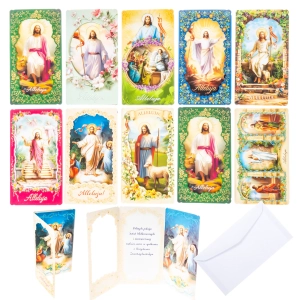 Kartki wielkanocne religijne DL3 BROKATOWE 10 szt