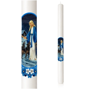 Gromnica 39 cm biała z Matką Bożą POLSKA PRODUKCJA