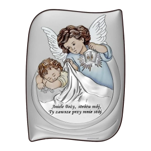 Pamiątka Chrztu Świętego Srebrny Obrazek Anioł Stróż Spersonalizowany 6473S-C