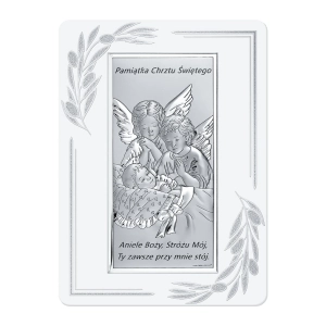 Pamiątka Chrztu Srebrny Obrazek Anioł Stróż personalizowany 6655OP