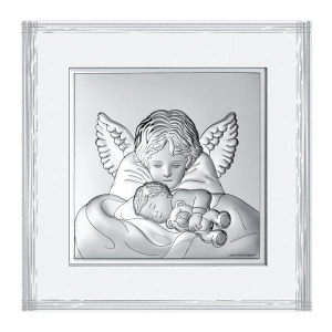 Prezent na Narodziny Dziecka Anioł Stróż Chrzest Srebrny Obrazek 6760-FB