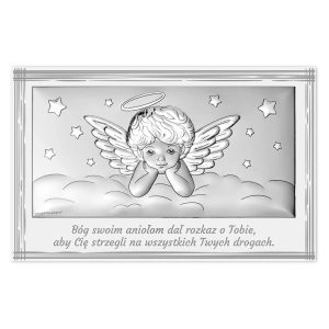 Prezent na Narodziny Dziecka Aniołek Chrzest Srebrny Obrazek 6781W