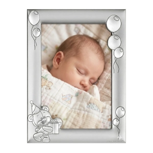 Ramka na Chrzest srebrna na zdjęcie 10x15 MIŚ Z PREZENTEM.