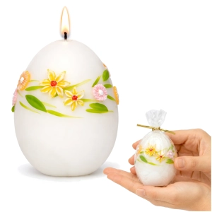 Świeca wielkanocna jajko z kwiatami RĘCZNIE ZDOBIONA 9 cm