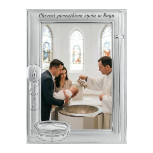 Ramka na chrzest srebrna 10x15 Z GRAWEREM pamiątka chrztu
