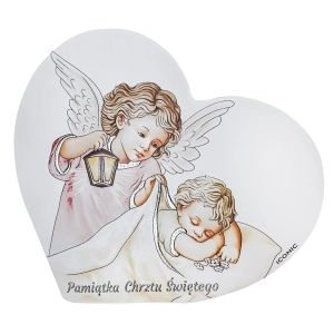 Pamiątka Chrztu Świętego obrazek Anioł Stróż SERDUSZKO IC106S-R