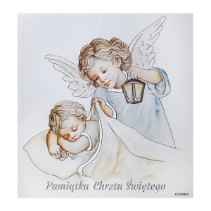 Pamiątka chrztu świętego OBRAZEK ANIOŁ STRÓŻ Z GRAWEREM IC119-C