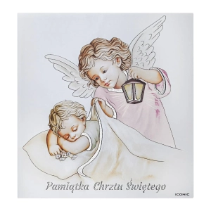 Obrazek na chrzest dla dziewczynki ANIOŁ STRÓŻ PERSONALIZACJA IC119-R