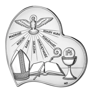 Srebrny obrazek pamiątka na bierzmowanie serce DS60