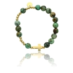 Bransoletka różaniec z turkusu afrykańskiego ZŁOTY KRZYŻYK