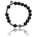 Bransoletka różaniec męski na rękę AGAT CZARNY MATOWY