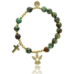 Bransoletka różaniec damska TURKUS AFRYKAŃSKI krzyżyk anioł