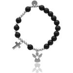 Różaniec bransoletka damska z Agatu CZARNY KAMIEŃ krzyżyk aniołek
