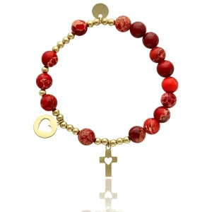 Bransoletka różaniec z jaspisu cesarskiego CZERWONY KAMIEŃ
