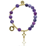 Bransoletka różaniec na rękę agat purpurowy KRZYŻYK I SERCE