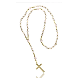 Różaniec z naturalnych kamieni kocie oko różowe NA CHRZEST KOMUNIĘ