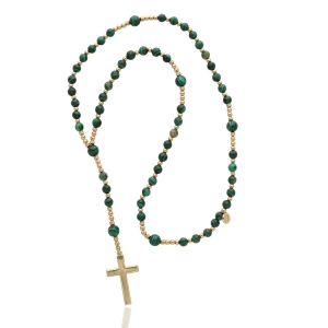 Różaniec z kamieni naturalnych TYGRYSIE OKO ZIELONE złoty krzyż