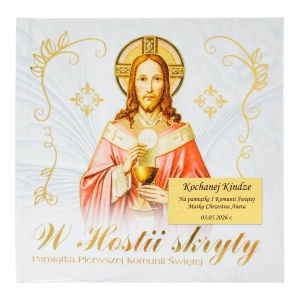Pamiątka Komunii Świętej album W Hostii Skryty ZŁOTA BLASZKA