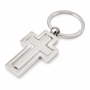 Brelok do kluczy krzyż OBROTOWY metalowy srebrny dla kierowcy