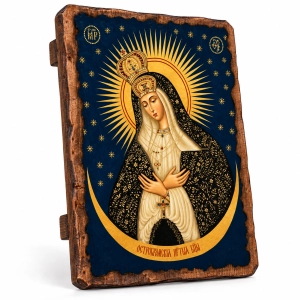 Ikona na desce Matka Boska Ostrobramska 17x23cm z naturalnego drewna