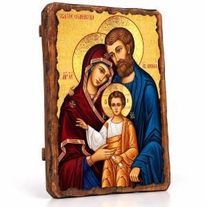 Ikona na desce Święta Rodzina z Jezusem 13x17cm z drewna do modlitwy