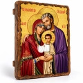 Ikona Święta Rodzina z Jezusem w białej szacie na desce 13 x 17 cm, widok całego wizerunku
