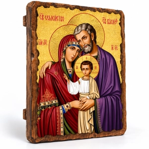 Ikona na desce Święta Rodzina z Jezusem w białej szacie 13x17cm