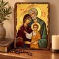 Ikona Święta Rodzina z Jezusem w żółtej szacie, zdjęcie 5 – widok drewnianej ikony z innej perspektywy