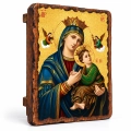Ikona Matka Boża z Dzieciątkiem i aniołami na desce 17 x 23 cm, widok całego wizerunku