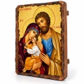 Ikona Święta Rodzina z Jezusem w ramionach Maryi na desce 17 x 23 cm, widok całego wizerunku