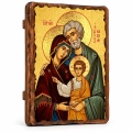 Ikona Święta Rodzina z Jezusem w żółtej szacie na desce 17 x 23 cm, widok całego wizerunku