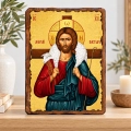Ikona Jezus Dobry Pasterz na desce 17 x 23 cm, widok całego wizerunku