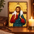 Ikona Jezus Dobry Pasterz, zdjęcie 4 – widok drewnianej ikony z innej perspektywy