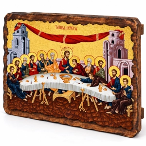 Ikona na desce Ostatnia Wieczerza 17x23cm z naturalnego drewna