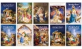 Religijne kartki świąteczne sceny ze Świętą Rodziną i Trzema Królami