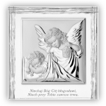 Srebrny obrazek aniołek w ramce "niech bóg cię błogosławi..." Kwadrat 765