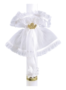 Ozdoba na świecę OS-9 na Chrzest i Komunię z złotym Aniołkiem